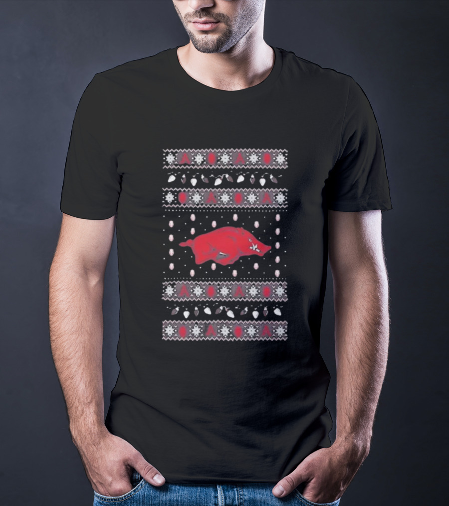 Arkansas Razorbacks Christmas Lights Ugly T-Shirt