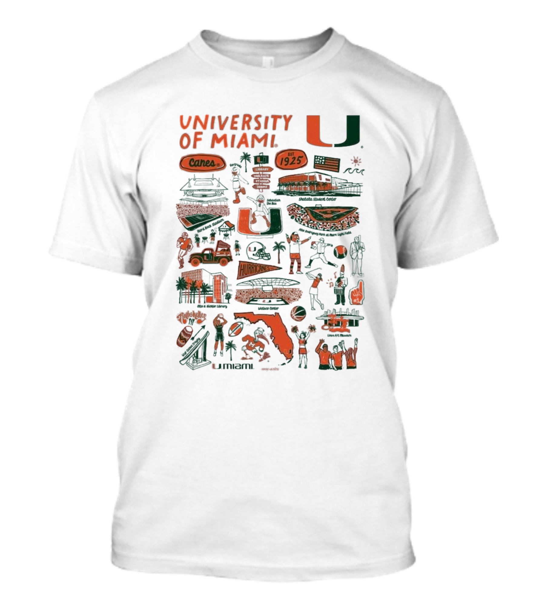 University Of Miami Canes Est 1925 Tropical Park Miami Dade Orange Bowl Gables Hurricanes Umiami T-Shirt