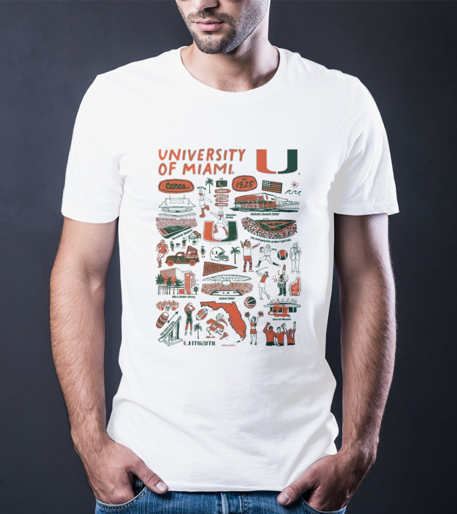 University Of Miami Canes Est 1925 Tropical Park Miami Dade Orange Bowl Gables Hurricanes Umiami T-Shirt