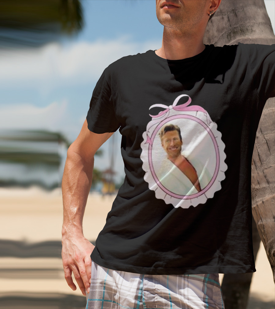 Cherrydaze Glen Powell Pink Ribbon Scalloped Frame T-Shirt