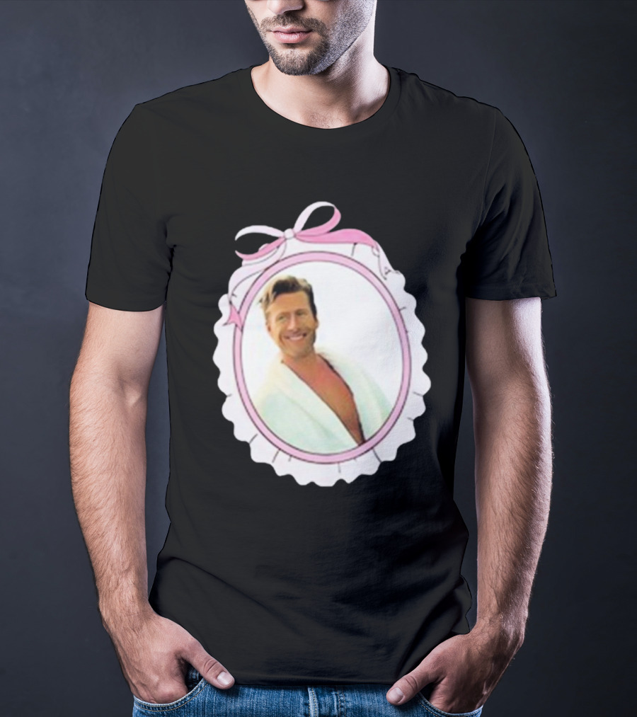 Cherrydaze Glen Powell Pink Ribbon Scalloped Frame T-Shirt