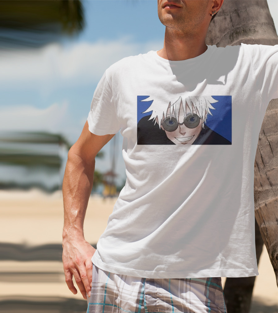 Young Gojo Anime Manga Character Blue Background T-Shirt