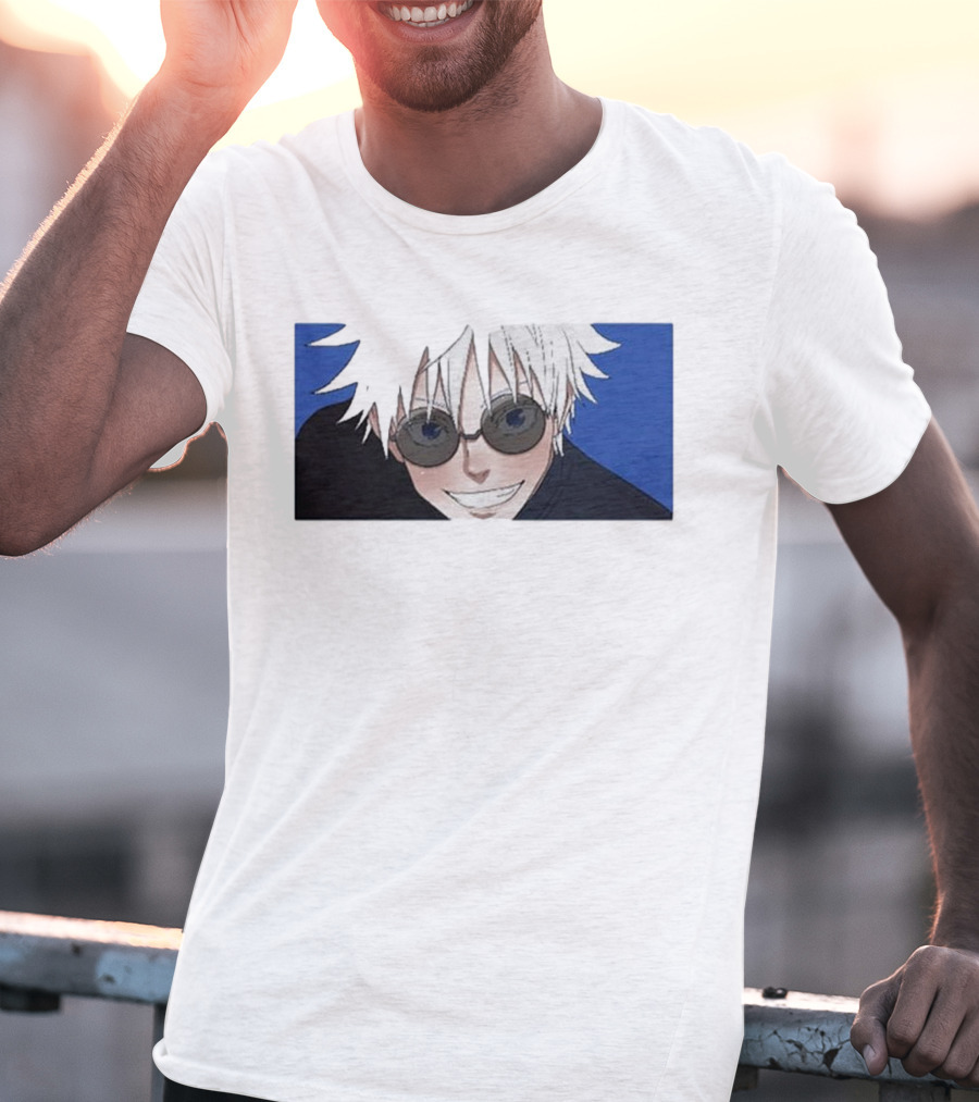 Young Gojo Anime Manga Character Blue Background T-Shirt