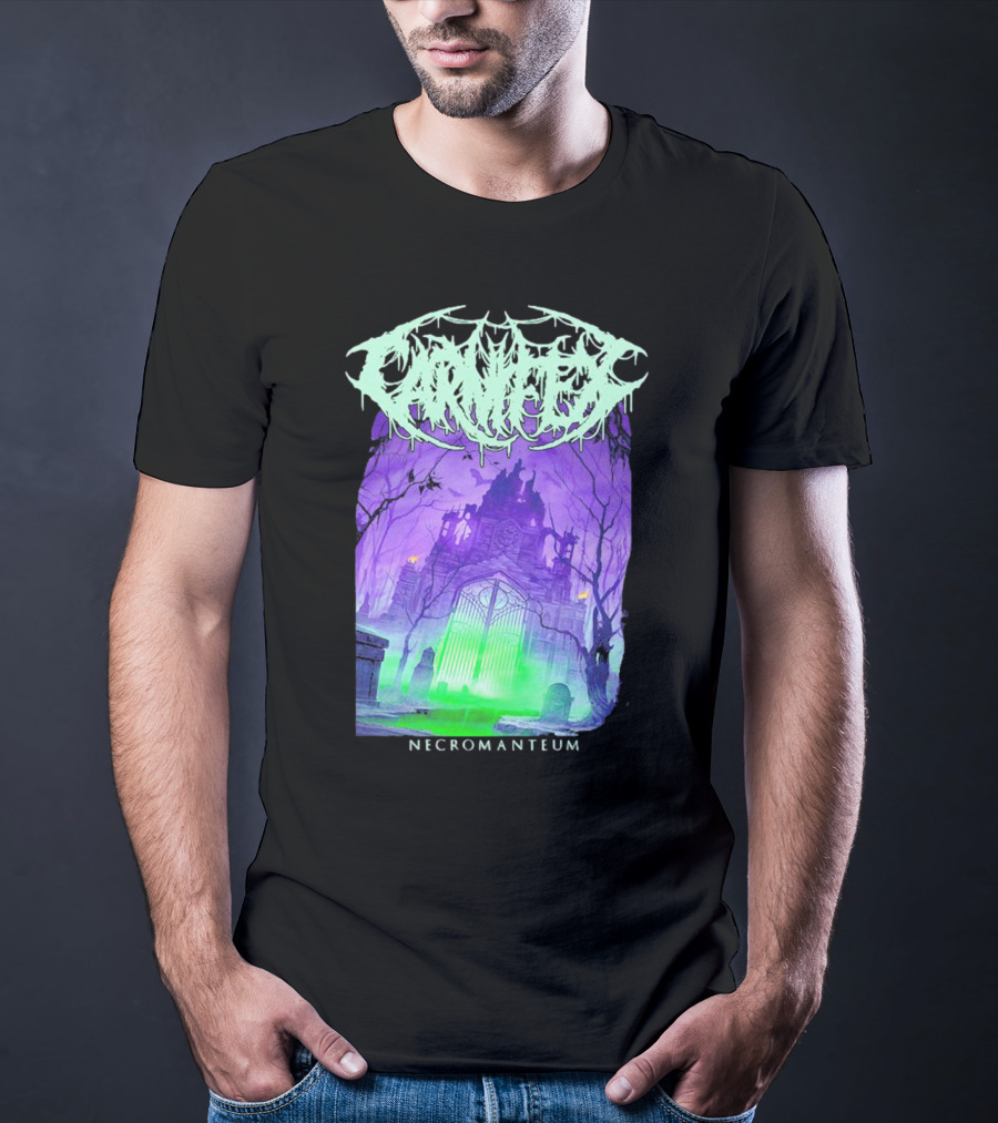 Carnifex Necromanteum Haunted Gothic Castle With Glowing Green And Purple Portal T-Shirt
