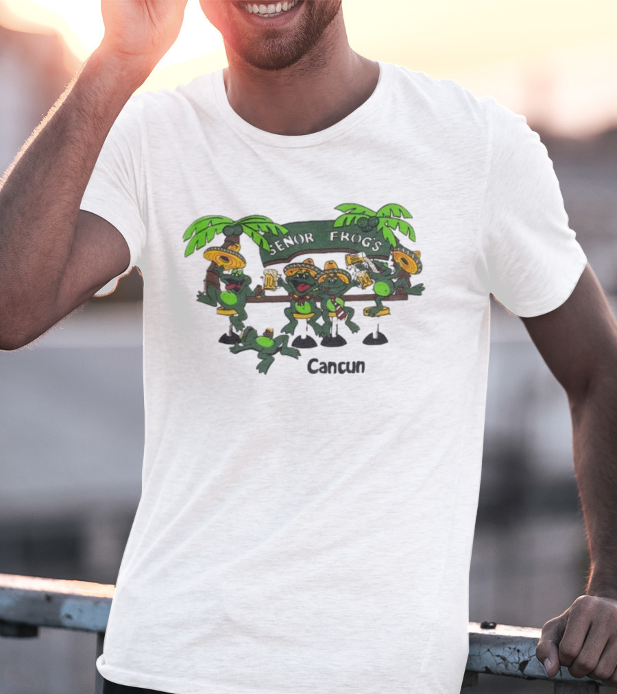 Señor Frog’s Cancun Mexico Palm Trees And Frogs With Sombreros T-Shirt