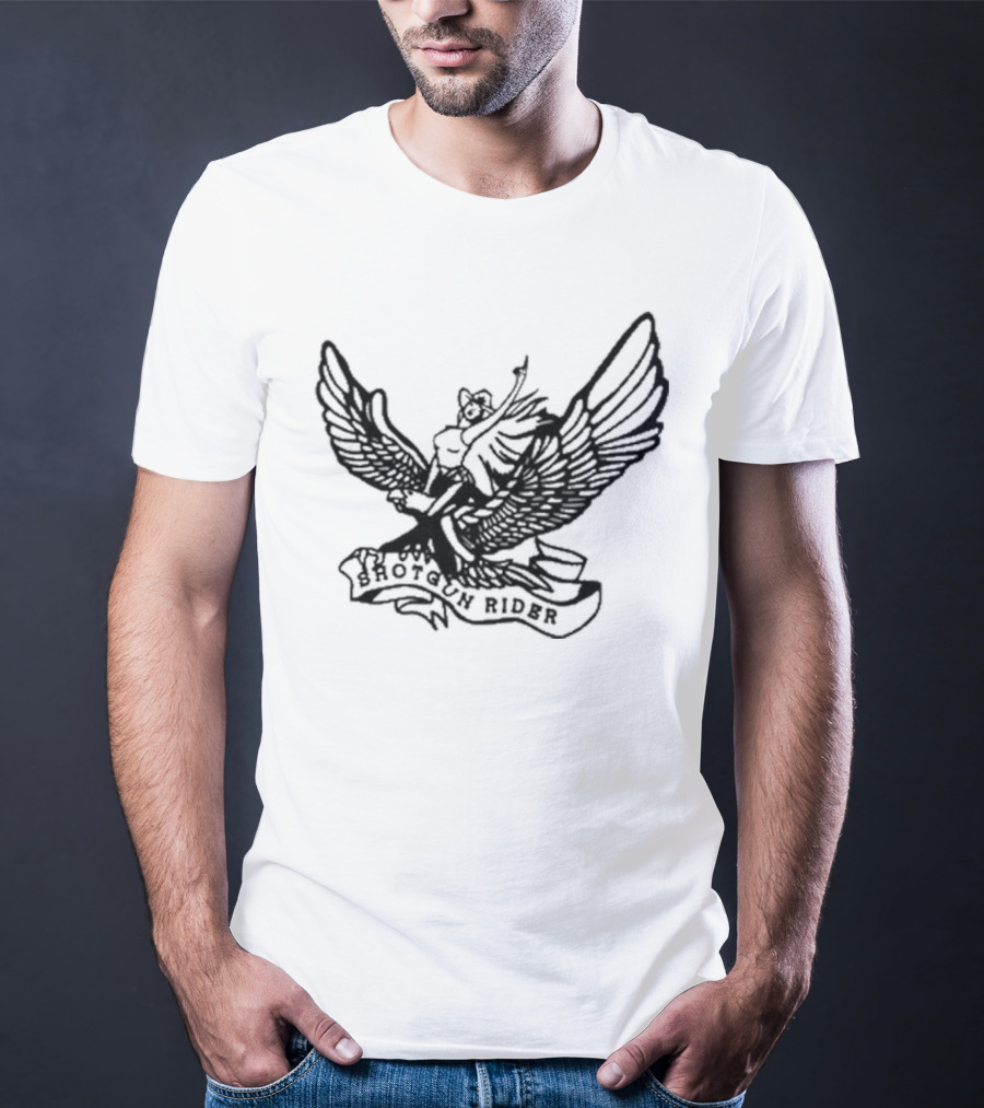 Shotgun Rider Eagle Motorcyclist Banner T-Shirt