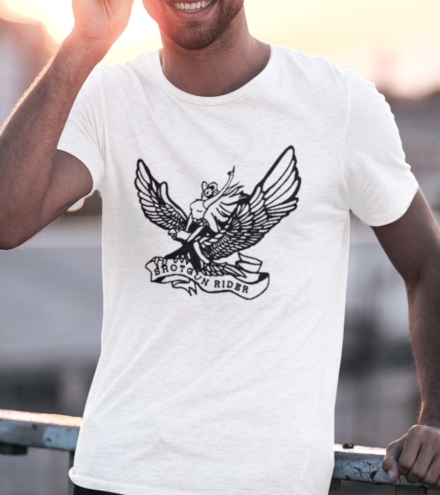 Shotgun Rider Eagle Motorcyclist Banner T-Shirt