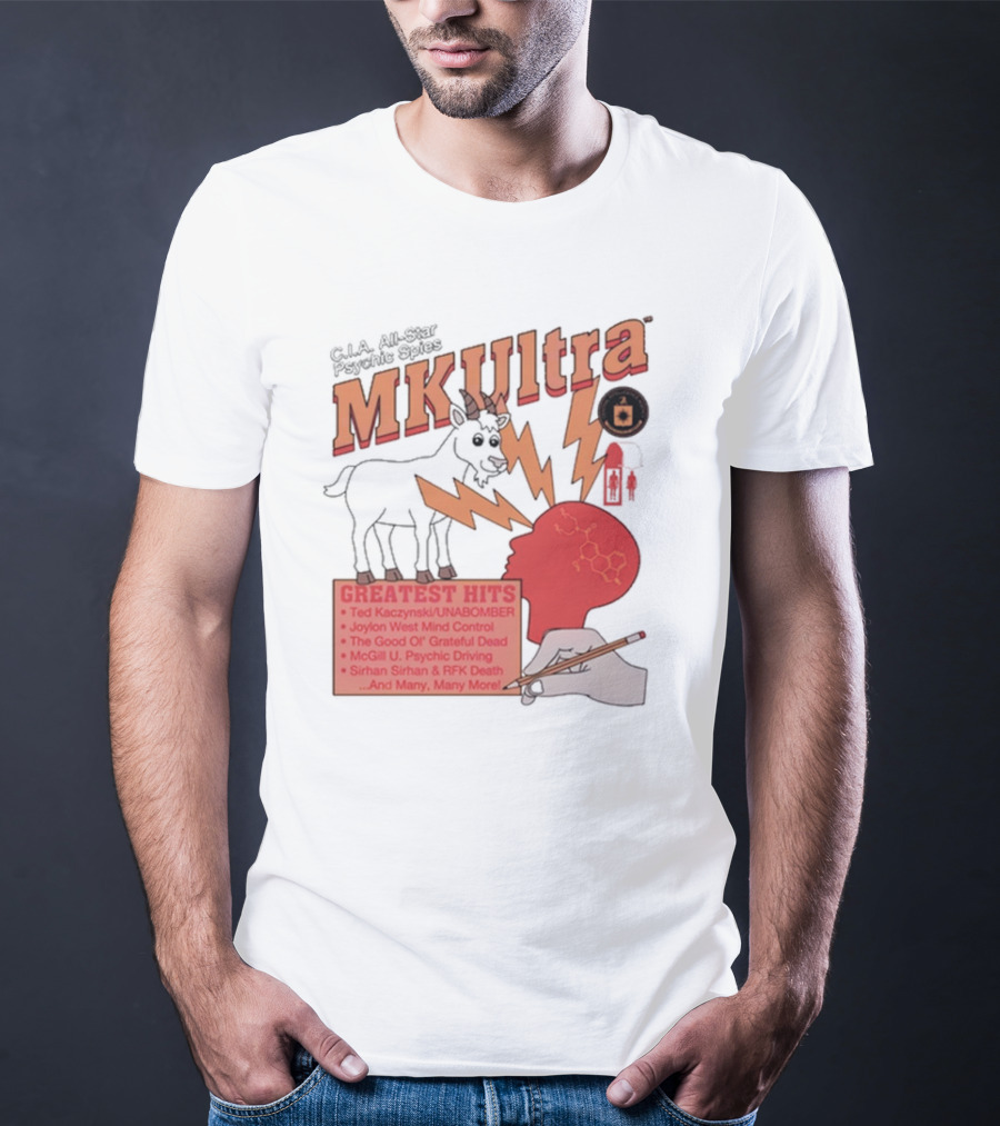 C.I.A All-Star Psychic Spies MKUltra Greatest Hits Ted Kaczynski UNABOMBER Joylon West Mind Control The Good Of Grateful Dead McGill U Psychic Driving Sirhan Sirhan RFK Death T-Shirt