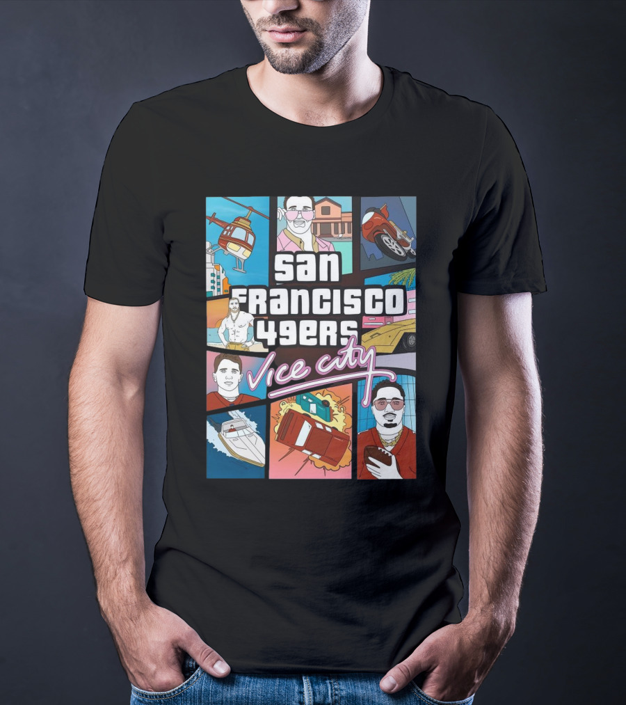 San Francisco 49ers Vice City Helicopter Car Yacht Football T-Shirt