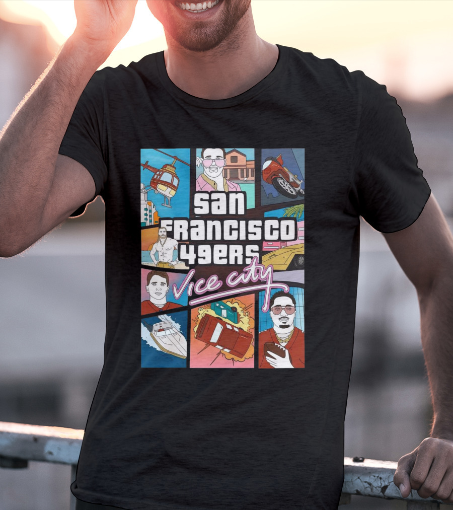 San Francisco 49ers Vice City Helicopter Car Yacht Football T-Shirt
