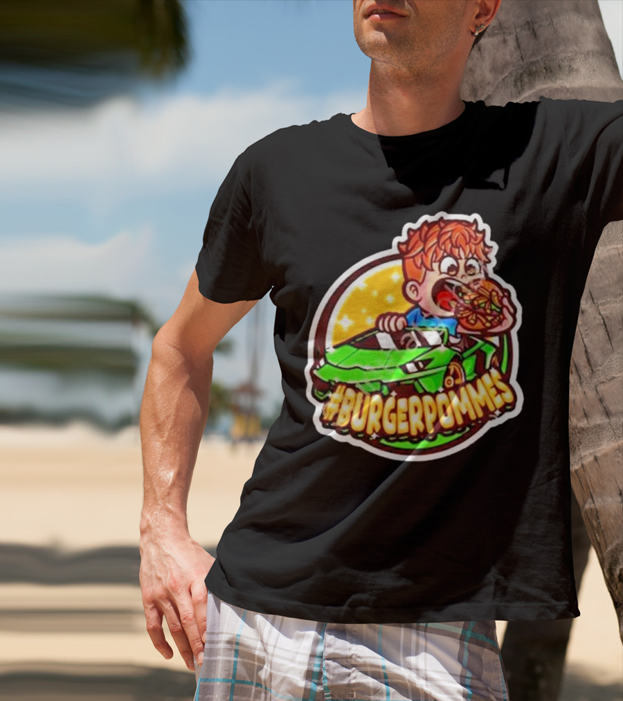 Lukas Eating Burger In Green Car #Burgerpommes T-Shirt