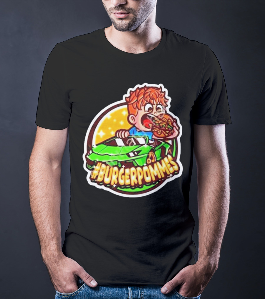 Lukas Eating Burger In Green Car #Burgerpommes T-Shirt