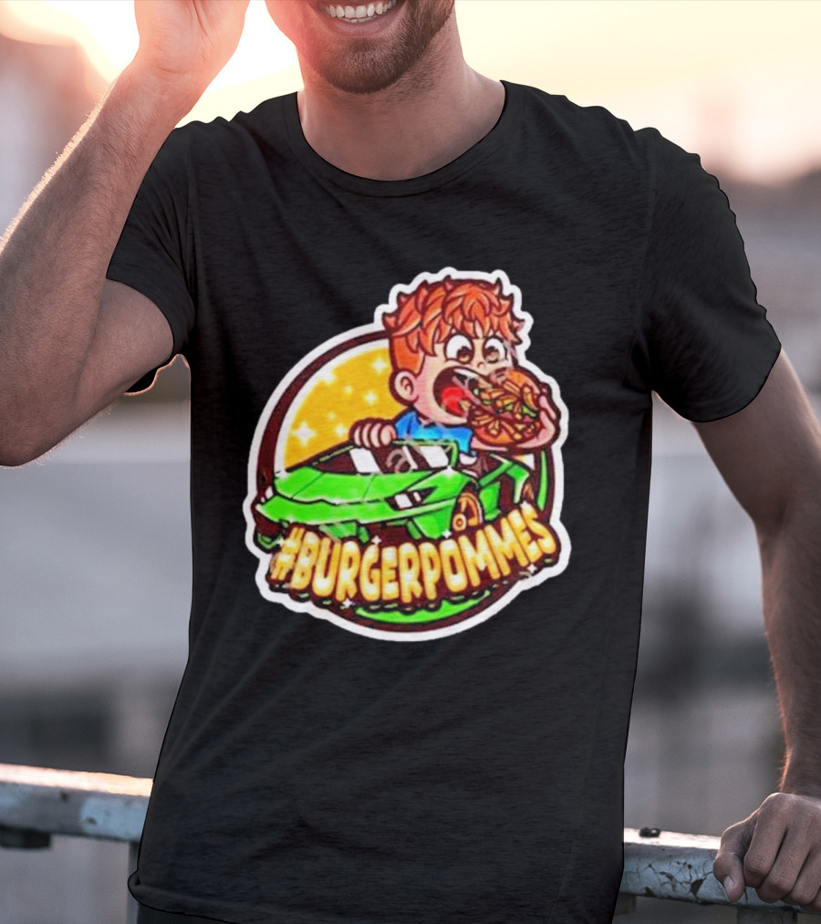 Lukas Eating Burger In Green Car #Burgerpommes T-Shirt