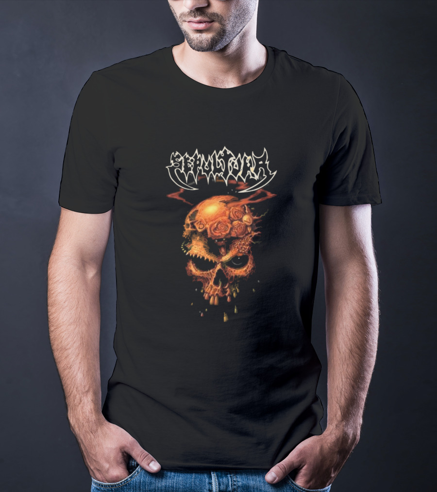 Sepultura Beneath The Remains Skull Design With Roses And Flames T-Shirt