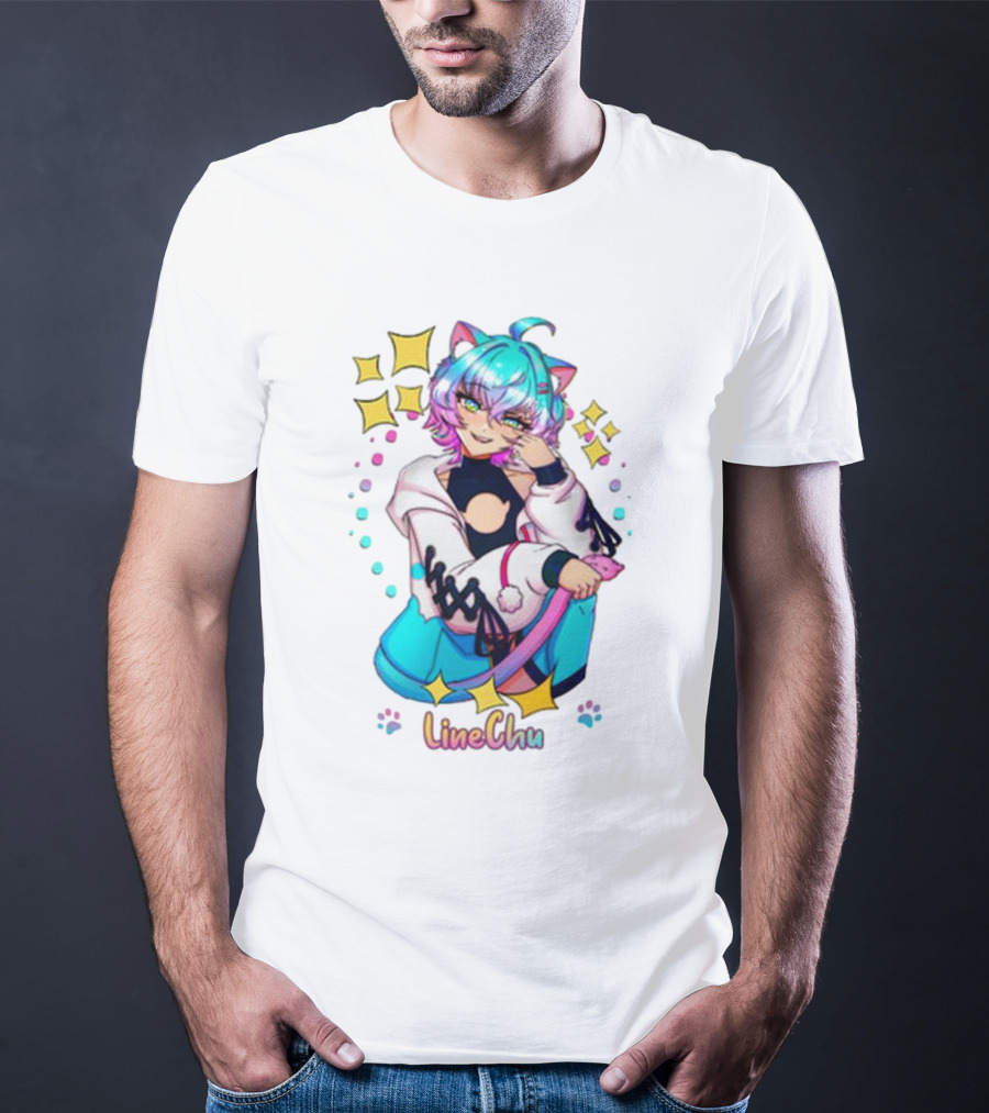 LineChu Glimmer Anime Character With Cat Ears And Colorful Pastel Aesthetic T-Shirt