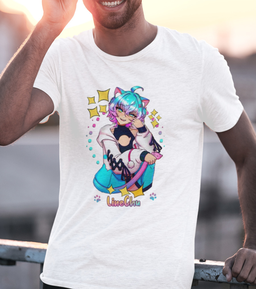 LineChu Glimmer Anime Character With Cat Ears And Colorful Pastel Aesthetic T-Shirt