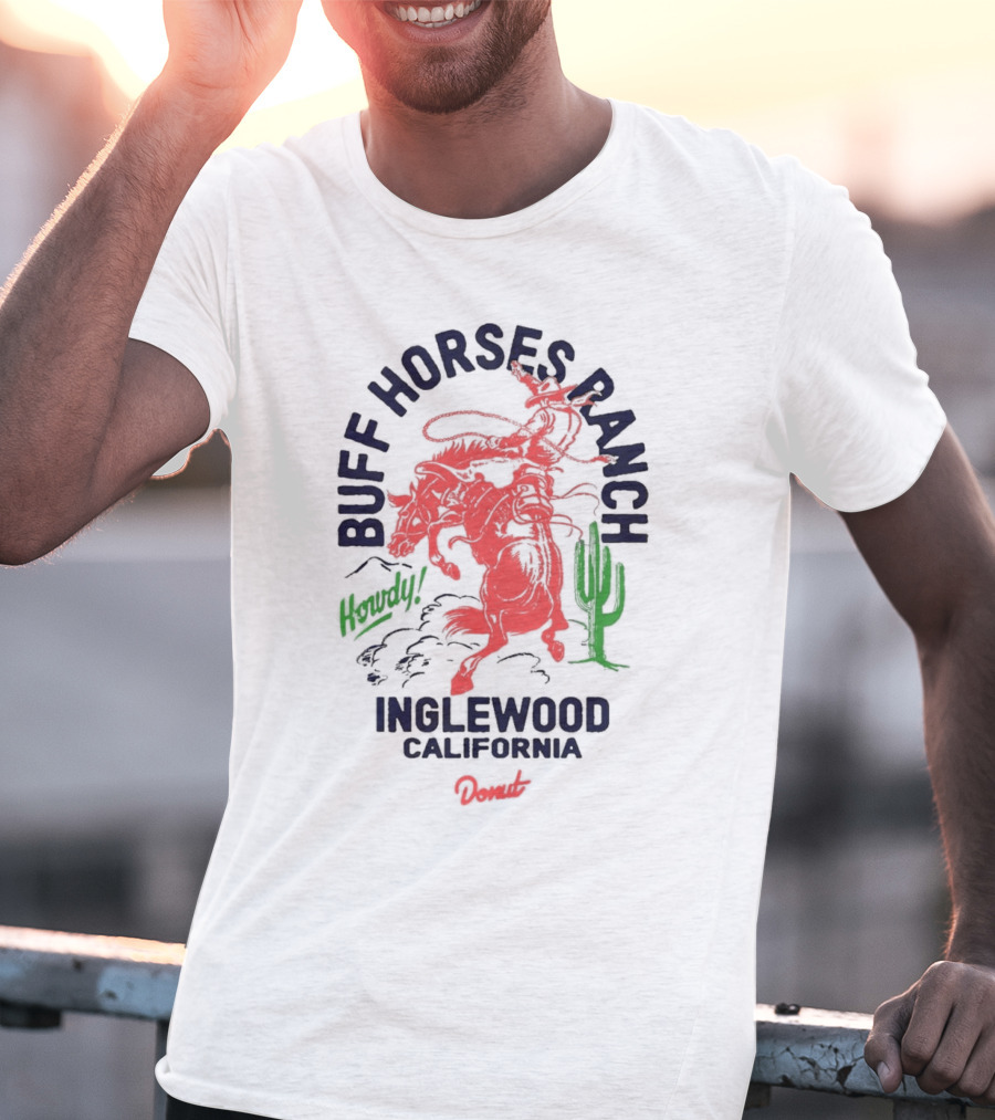 Buff Horses Ranch Howdy Inglewood California Donut T-Shirt