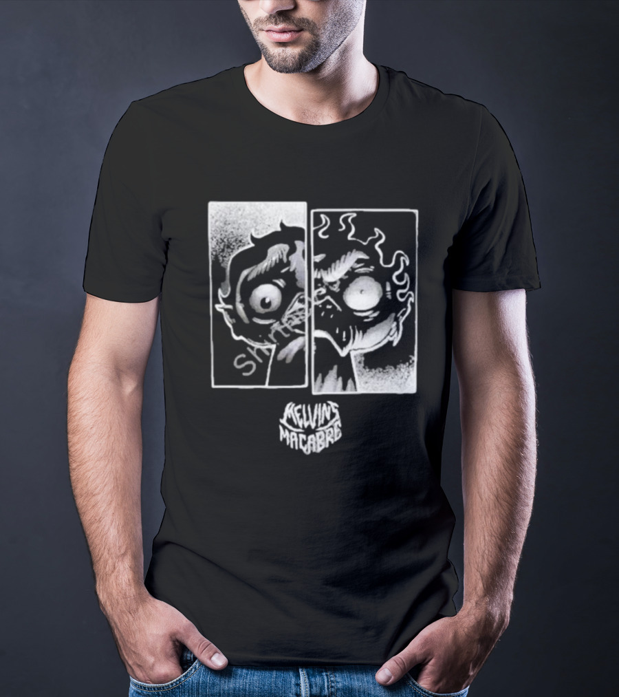 MeatCanyon Merch Melvin’s Macabre Split Face Creepy Comic T-Shirt