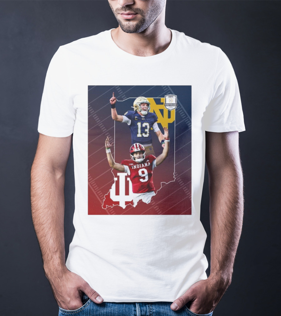 Indiana Hoosiers Versus Notre Dame Fighting Irish 12-Team CFP Friday Matchup T-Shirt