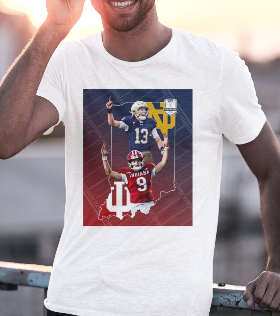 Indiana Hoosiers Versus Notre Dame Fighting Irish 12-Team CFP Friday Matchup T-Shirt
