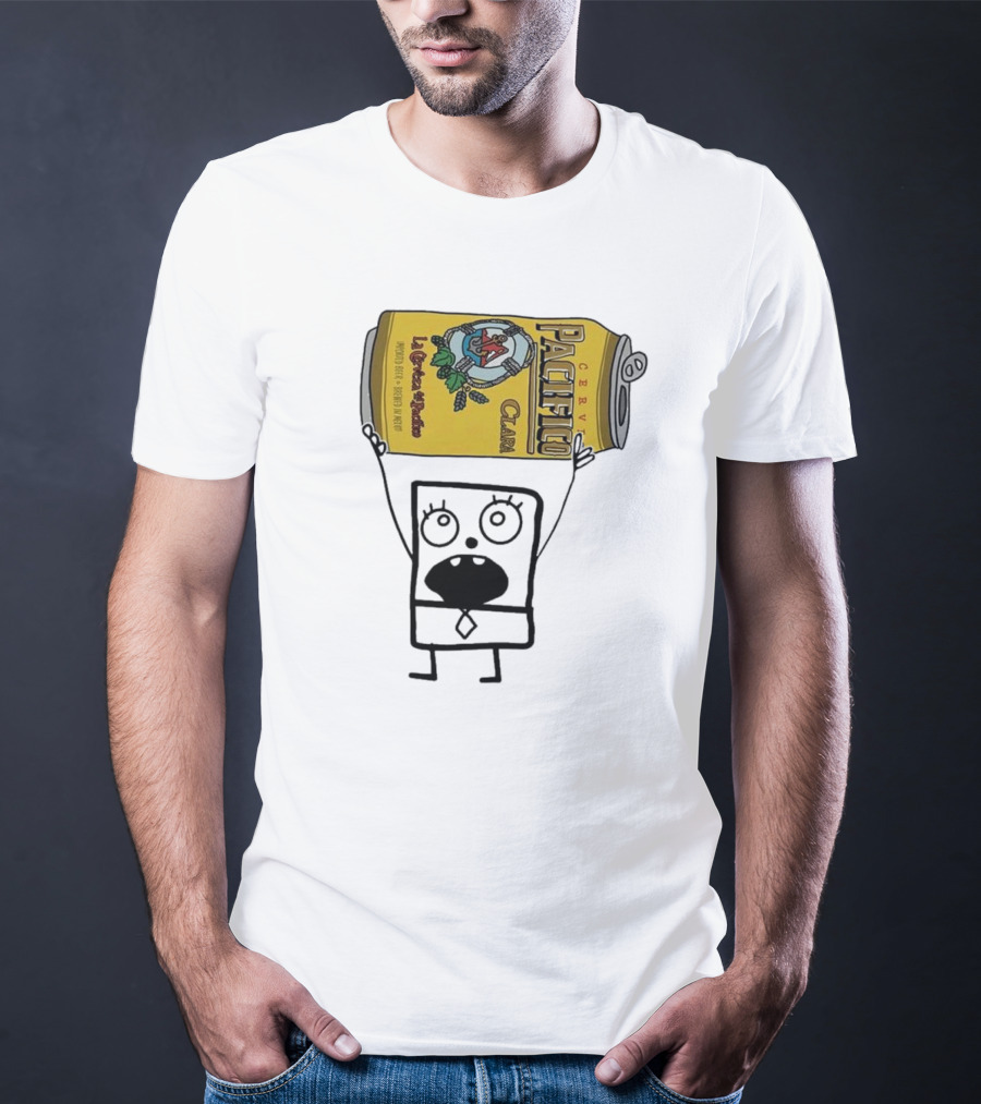 Doodlebob Holding Pacifico Clara La Cerveza Del Pacifico Beer Can T-Shirt