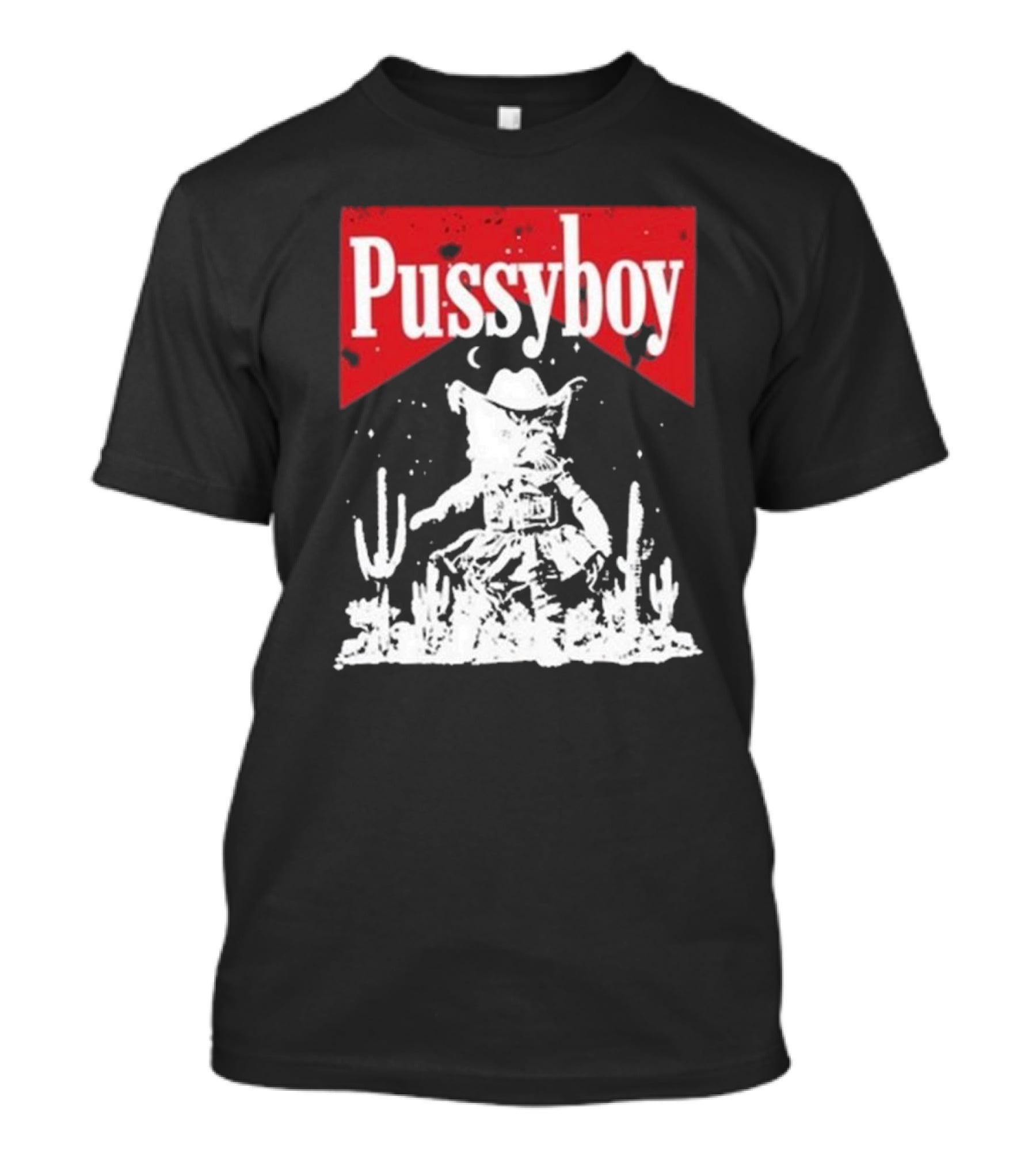 Ezramichelmusic Pussyboy Western Cat Cactus Night Scene T-Shirt