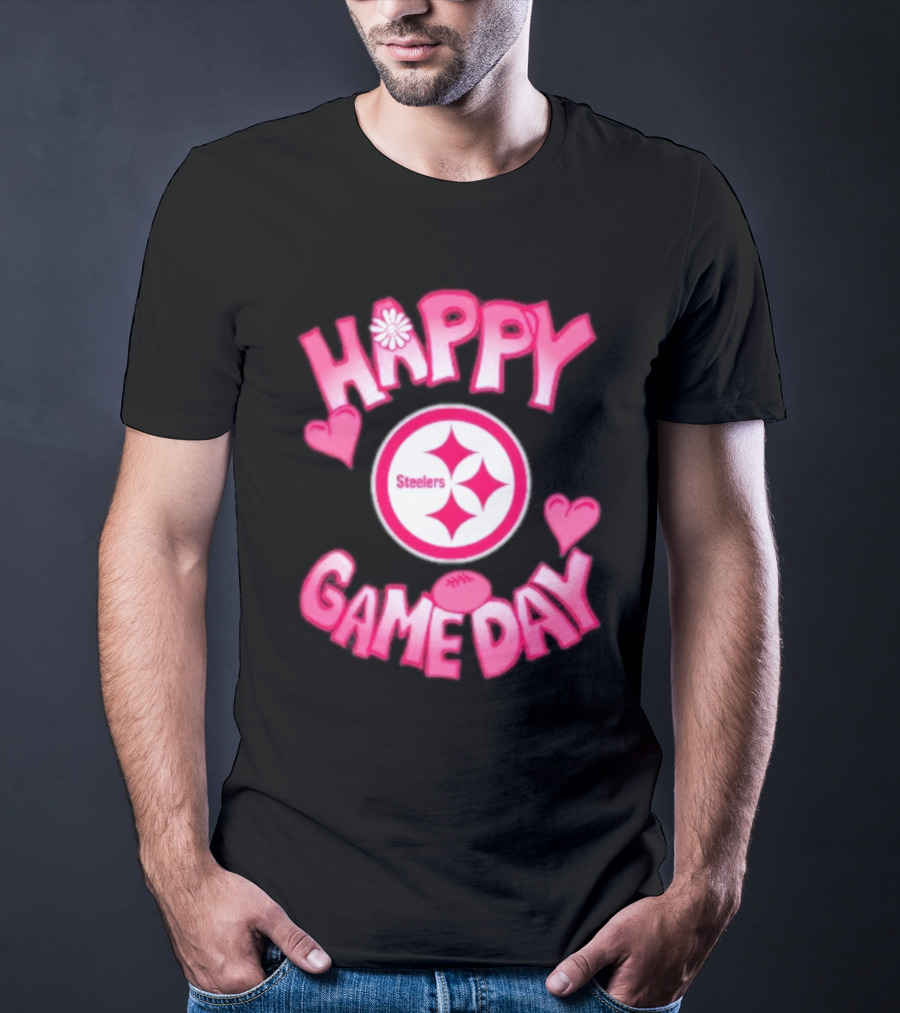 Valentine's Day Steelers Happy Gameday 2025 Hearts And Football T-Shirt