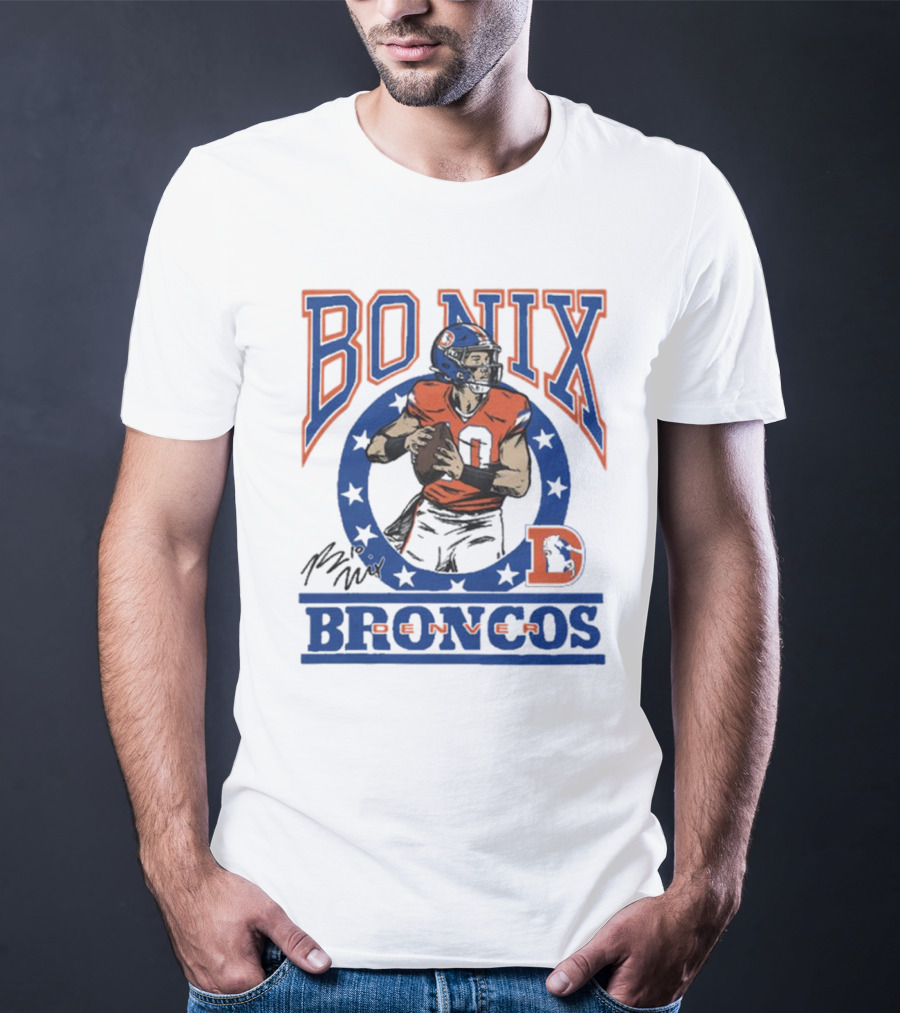 Denver Broncos Bo Nix Signature Logo Broncos Player NFL T-Shirt