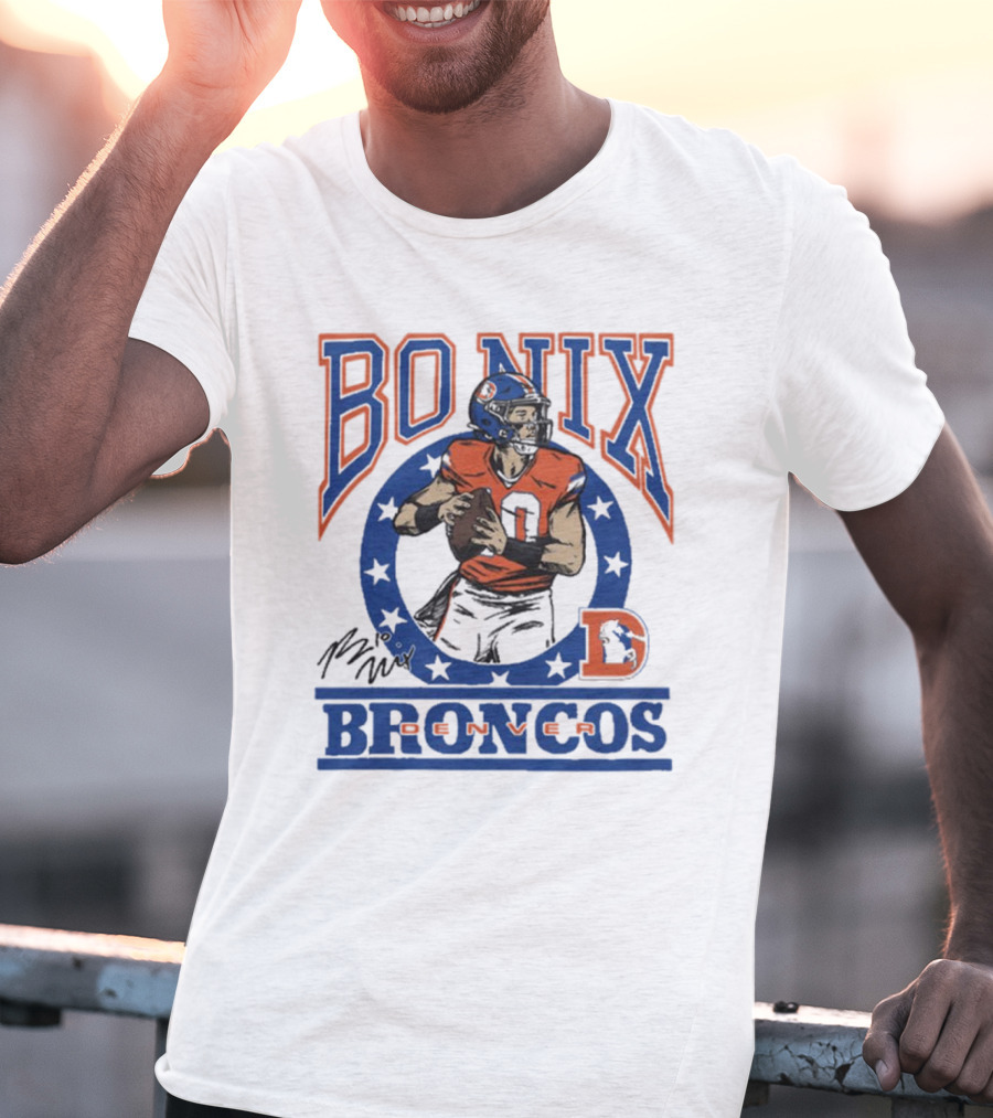 Denver Broncos Bo Nix Signature Logo Broncos Player NFL T-Shirt