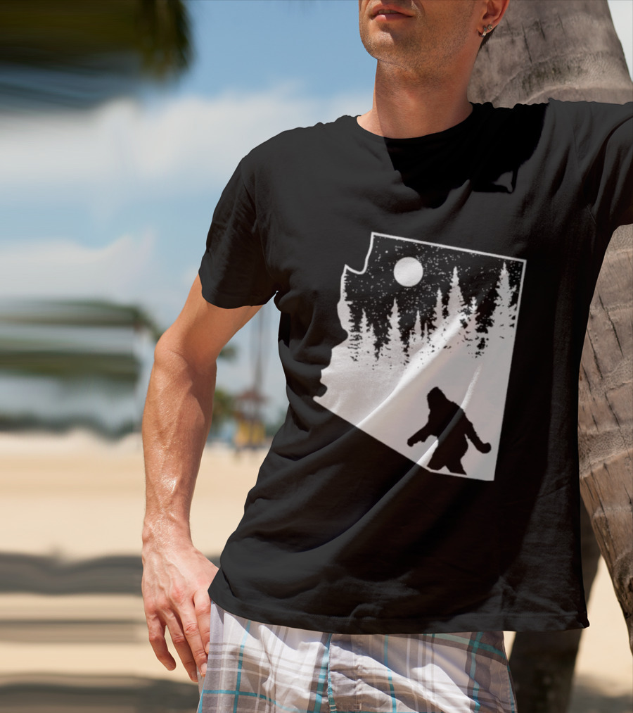 Bigfoot Arizona Pride Sasquatch Funny Arizona Map Forest Moon T-Shirt