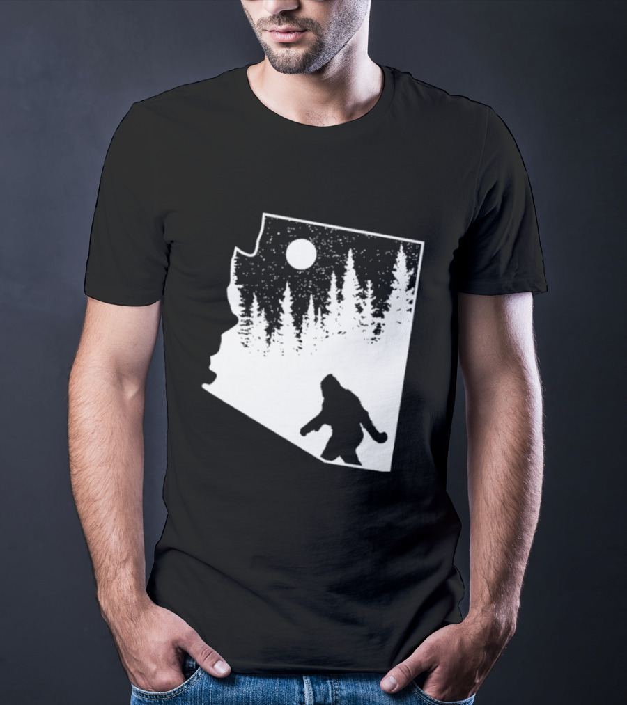 Bigfoot Arizona Pride Sasquatch Funny Arizona Map Forest Moon T-Shirt