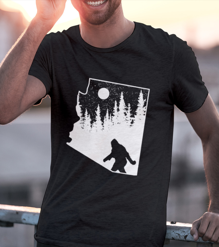 Bigfoot Arizona Pride Sasquatch Funny Arizona Map Forest Moon T-Shirt