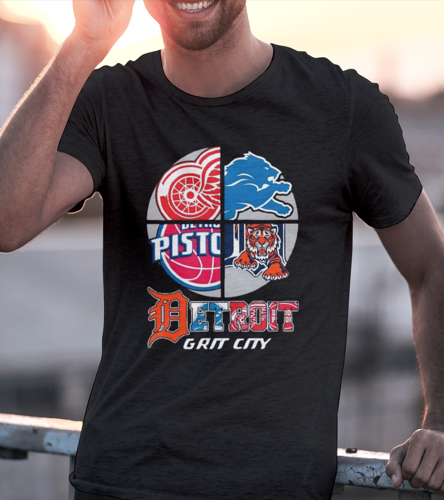 Detroit Grit City Red Wings Lions Pistons Tigers T-Shirt