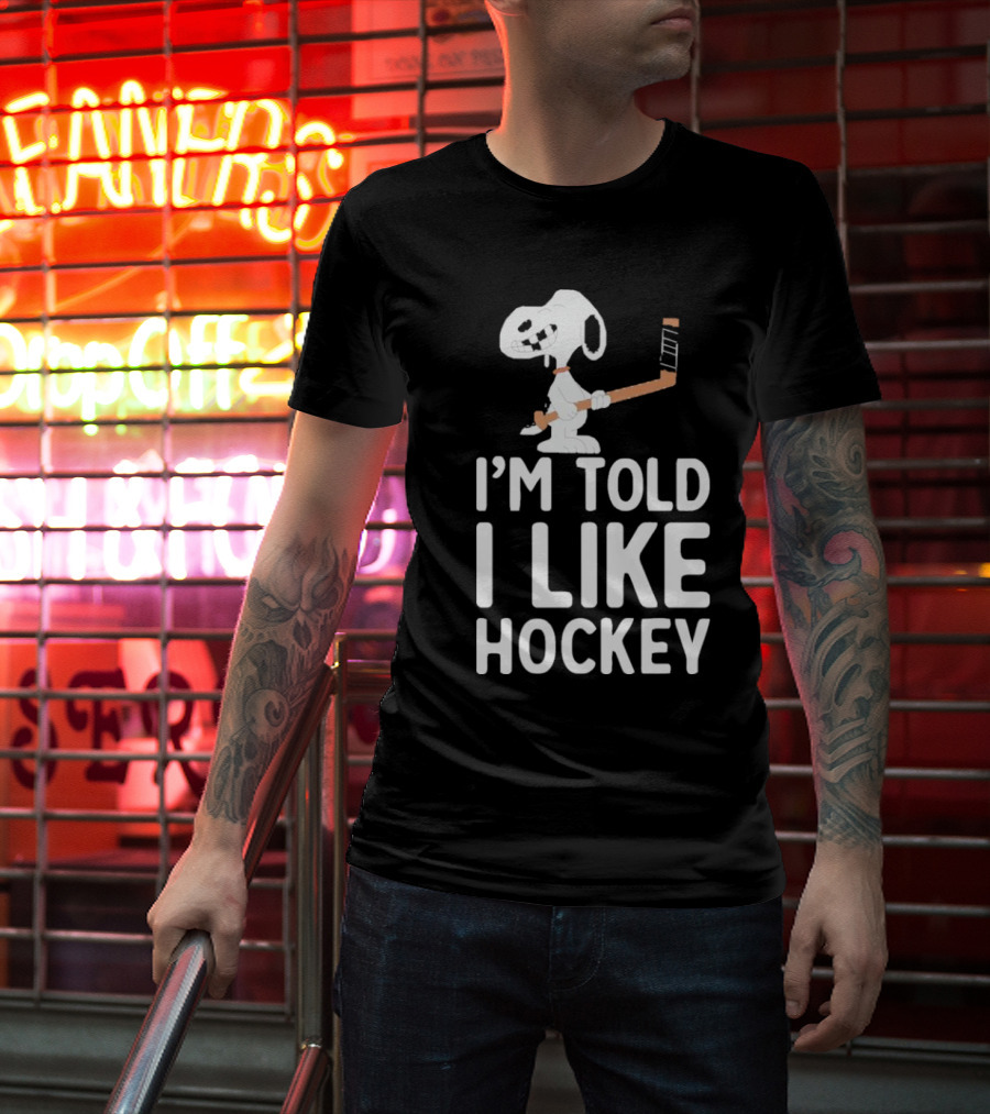 Snoopy I'm Told I Like Hockey Peanuts Comic Hockey Stick T-Shirt