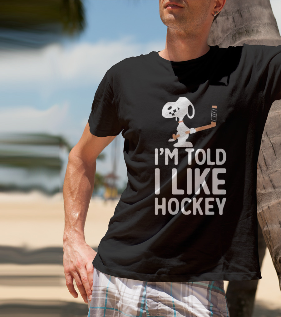 Snoopy I'm Told I Like Hockey Peanuts Comic Hockey Stick T-Shirt