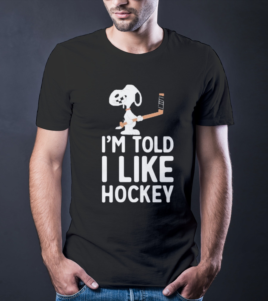 Snoopy I'm Told I Like Hockey Peanuts Comic Hockey Stick T-Shirt