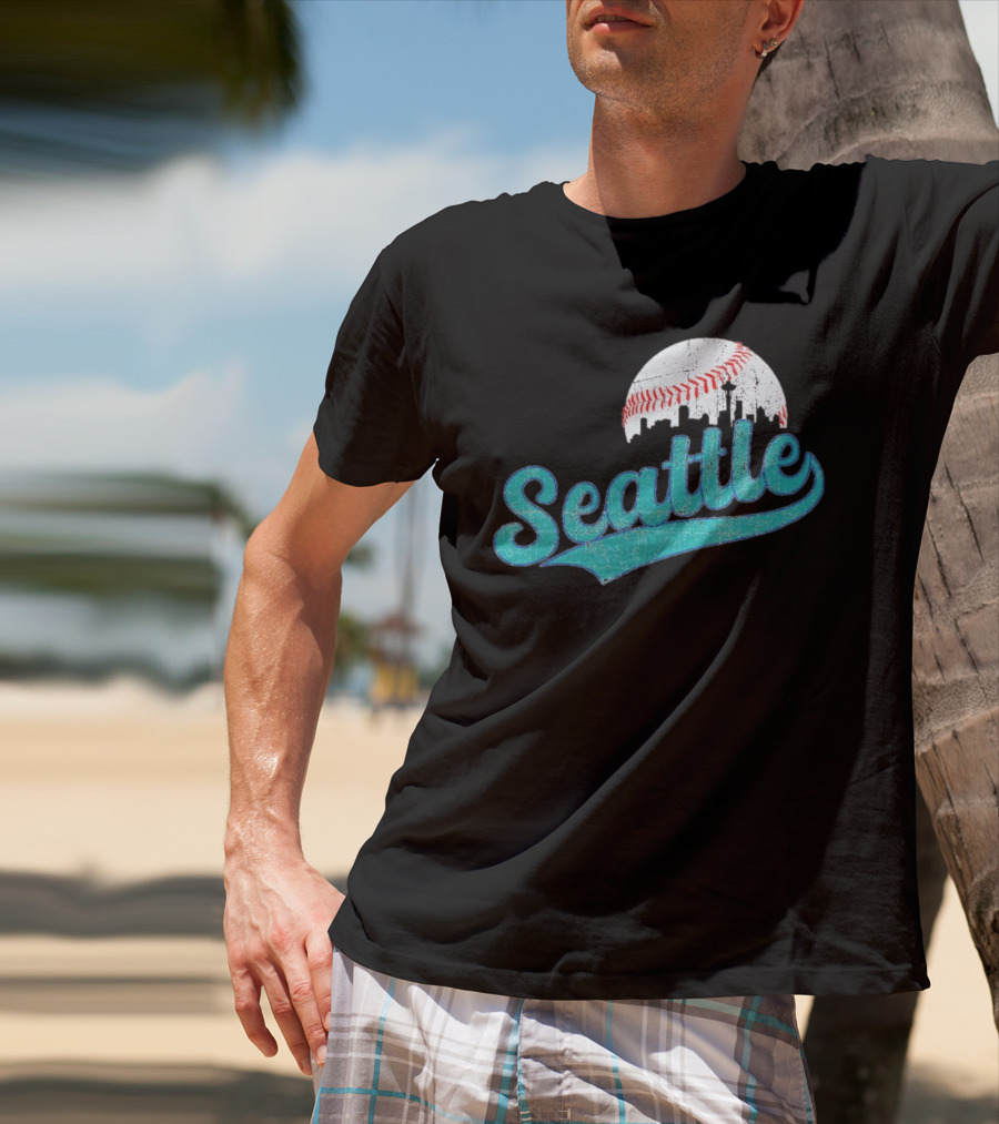Seattle Vintage Skyline Retro Baseball T-Shirt