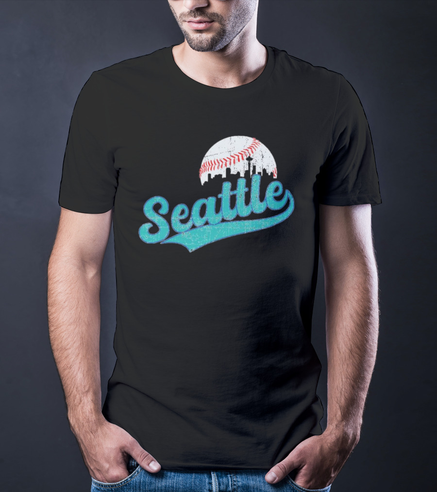 Seattle Vintage Skyline Retro Baseball T-Shirt