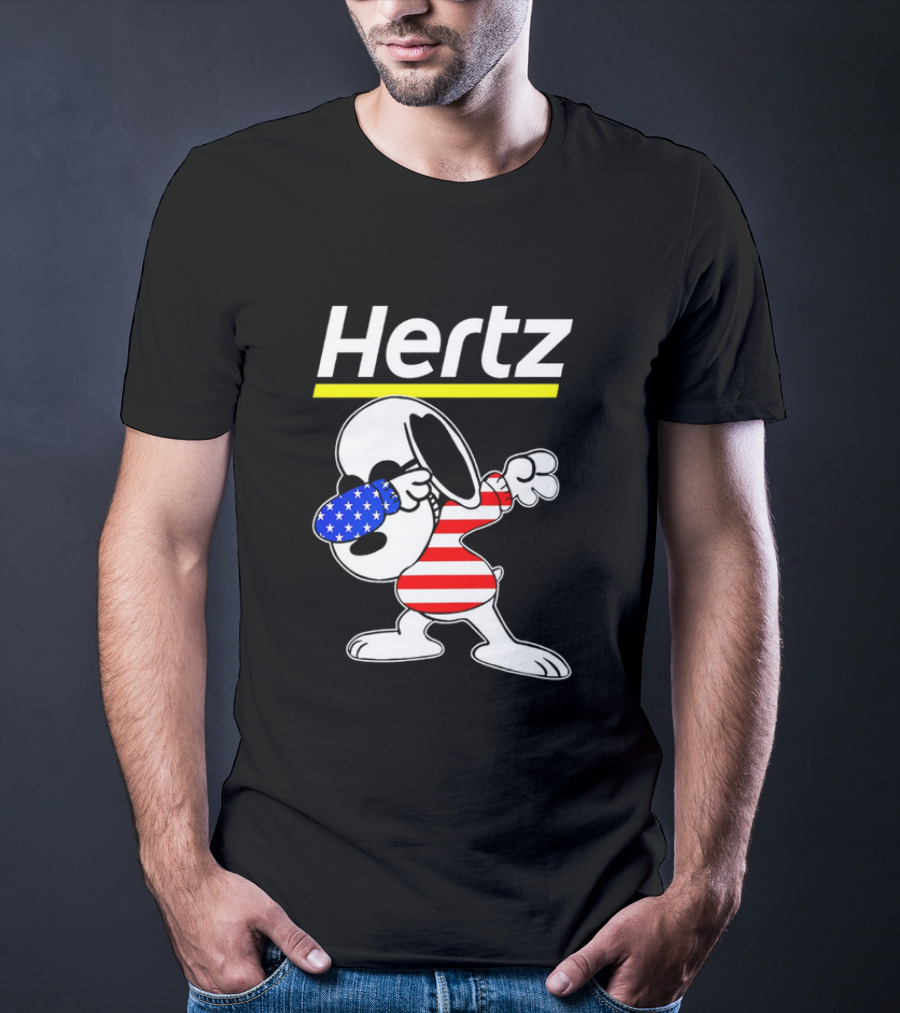 Hertz Snoopy Dabbing American Flag Pattern T-Shirt