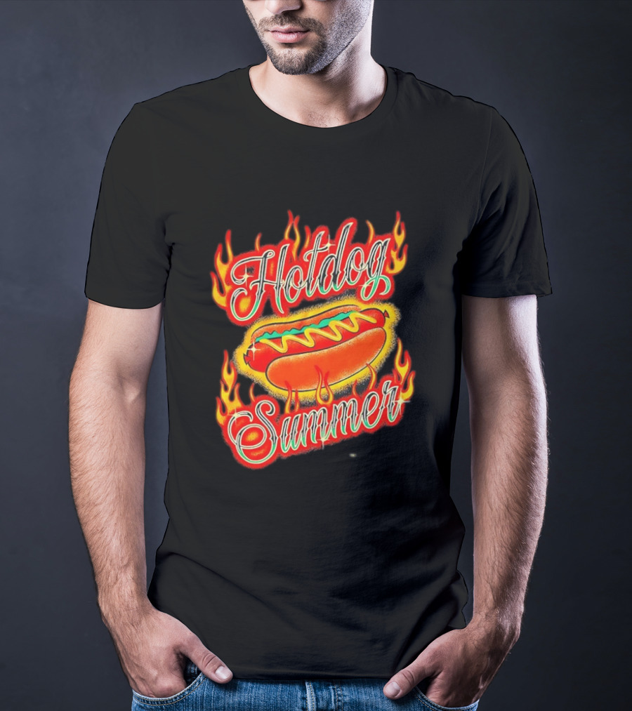 Hotdog Summer Flaming Hotdog Graphic With Fiery Flames T-Shirt