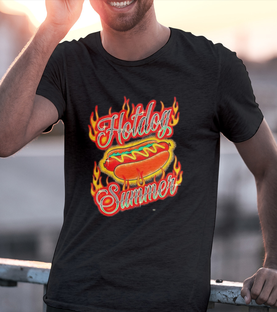 Hotdog Summer Flaming Hotdog Graphic With Fiery Flames T-Shirt