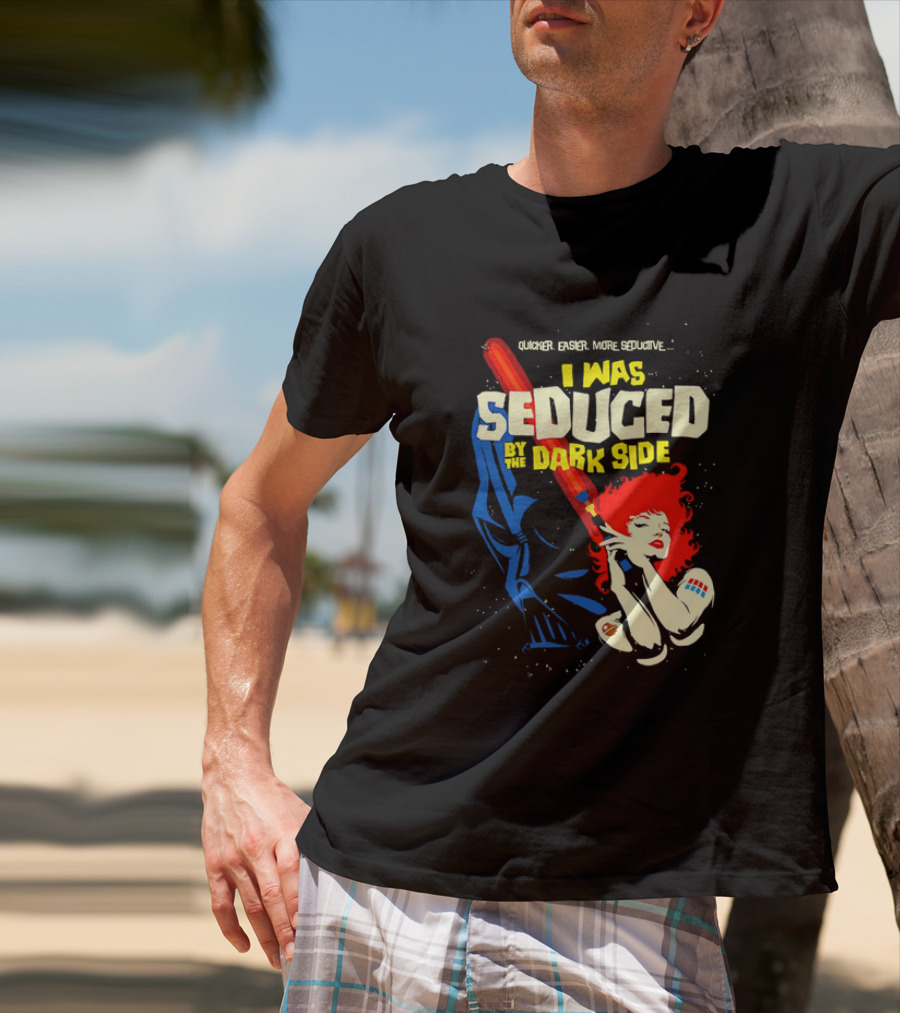 I Was Seduced By The Dark Side Cartoon Darth Vader And Redhead Woman T-Shirt