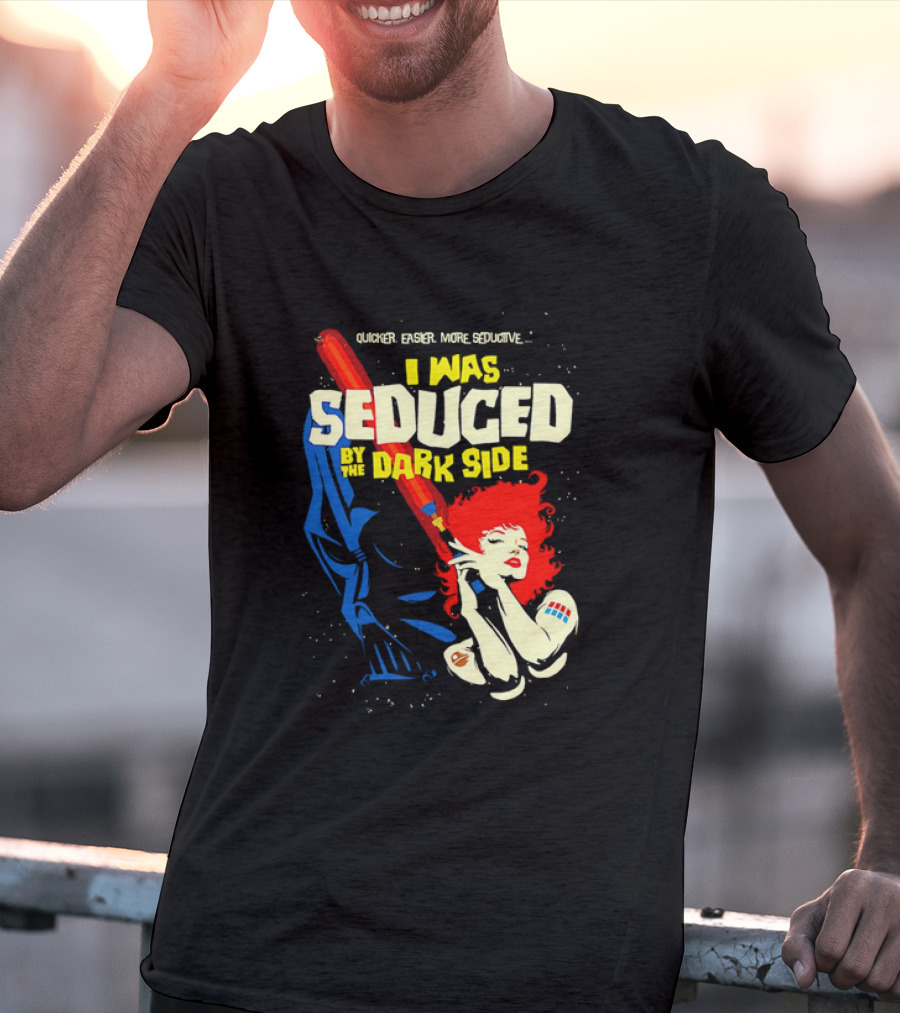 I Was Seduced By The Dark Side Cartoon Darth Vader And Redhead Woman T-Shirt