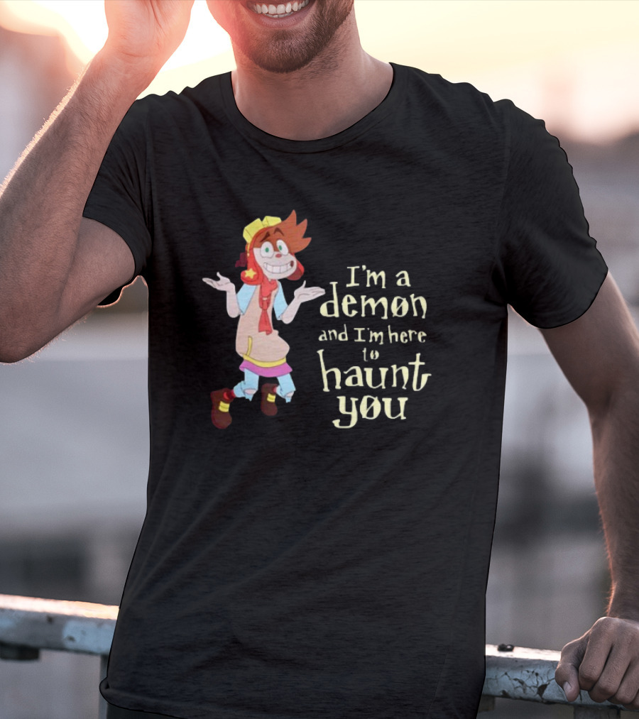 I'm A Demon And I'm Here To Haunt You Whimsical Cartoon Character With Red Hair And Yellow Cap T-Shirt