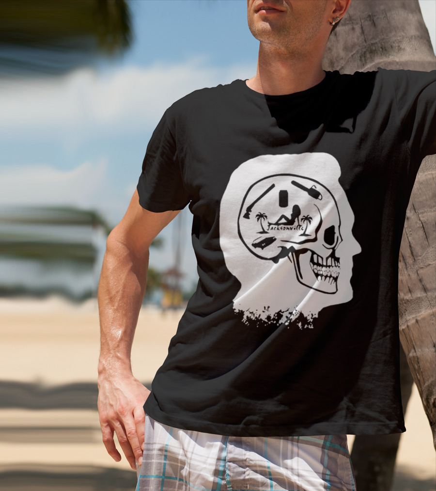 Jacksonville Skull With Palm Trees And Pyramid Inside Head Silhouette T-Shirt