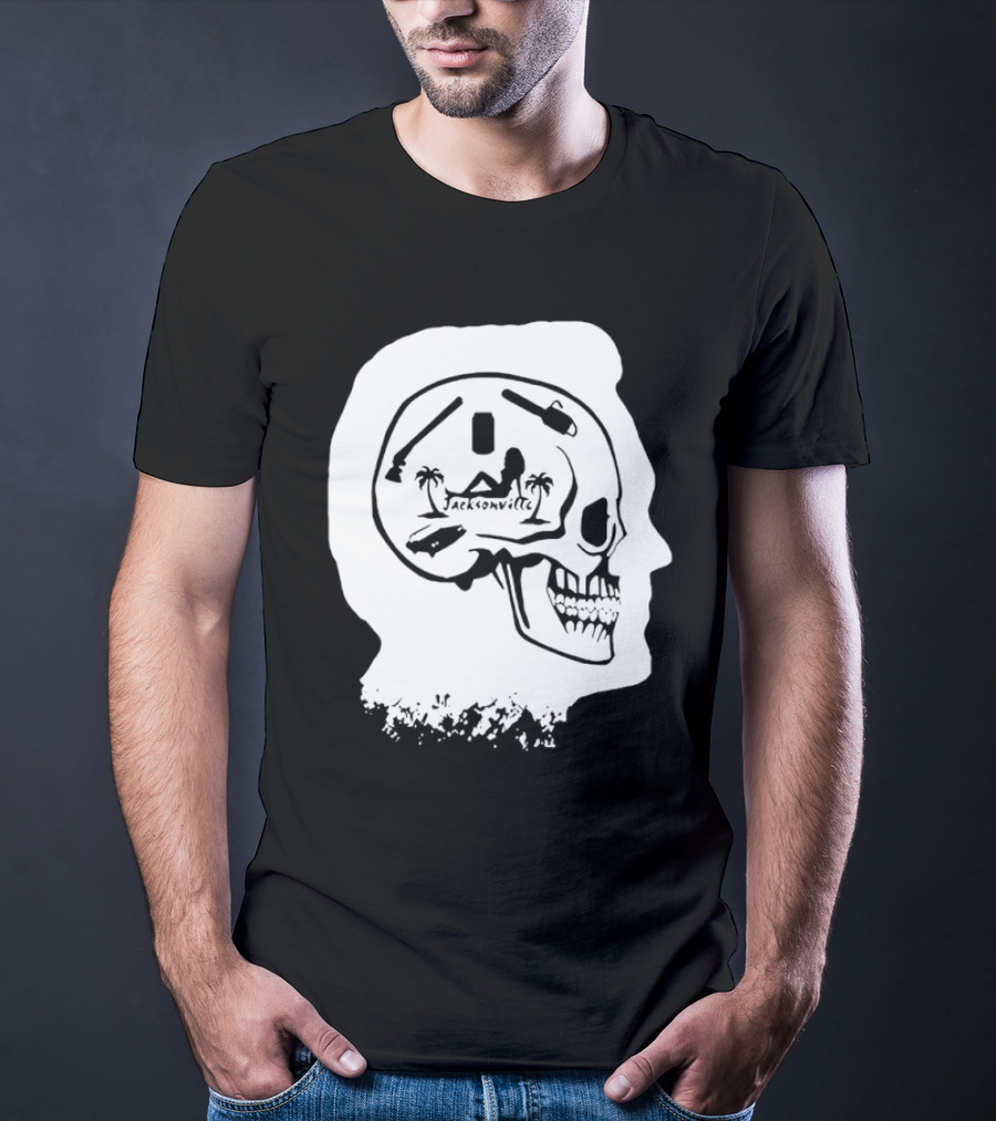 Jacksonville Skull With Palm Trees And Pyramid Inside Head Silhouette T-Shirt