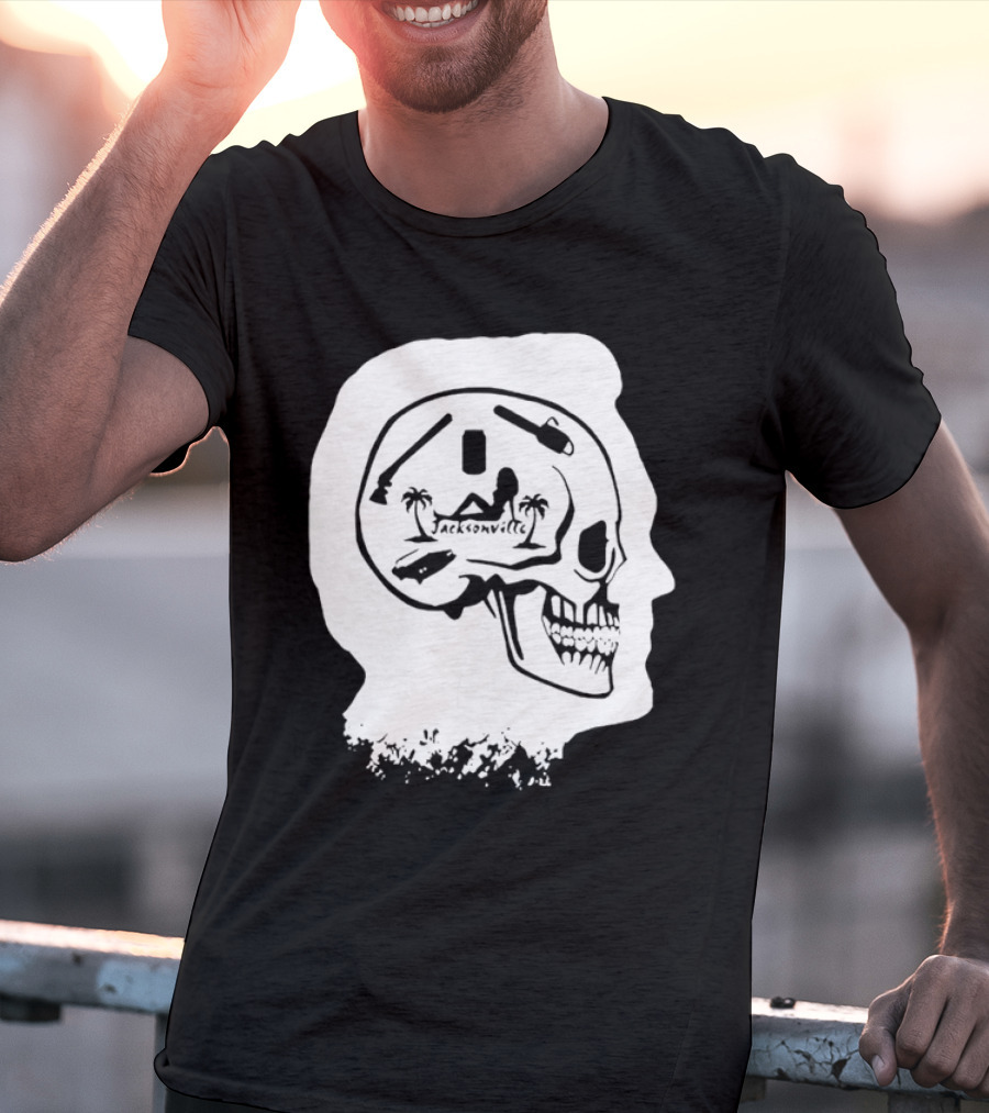 Jacksonville Skull With Palm Trees And Pyramid Inside Head Silhouette T-Shirt