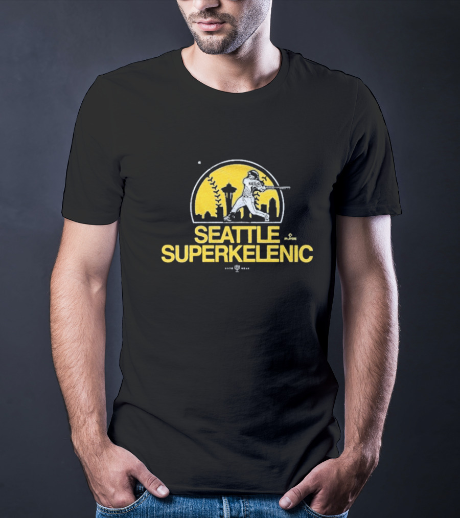 Seattle SuperKelenic Player Silhouette With Space Needle And Cityscape T-Shirt