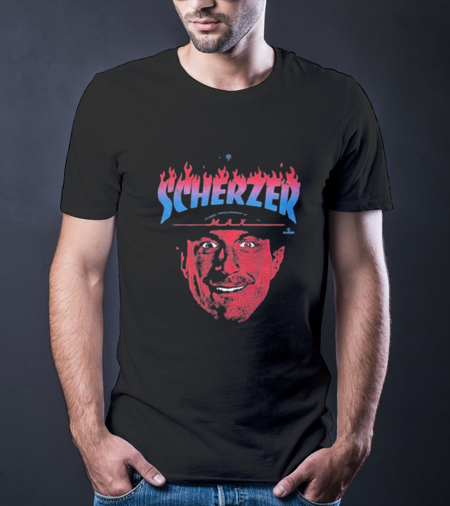Max Scherzer Flames Face Blue And Red Illustration T-Shirt