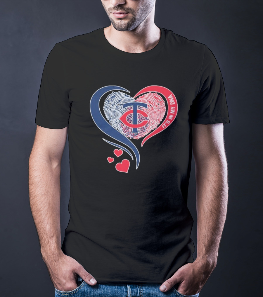 Minnesota Twins TC Logo It's In My DNA Heart Fingerprint Pattern T-Shirt